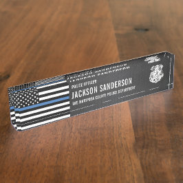 Placa De Nombre Custom Police Officer Department Thin Blue Line
