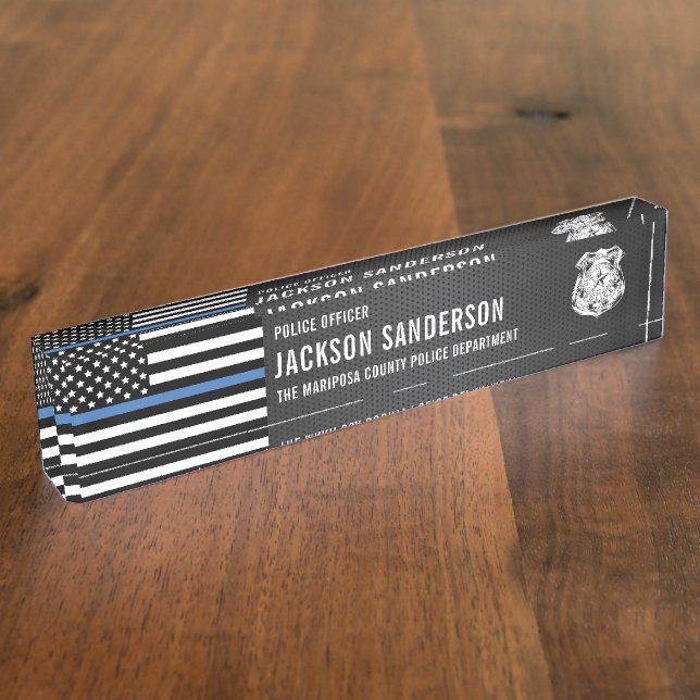 Placa De Nombre Custom Police Officer Department Thin Blue Line (Lateral)
