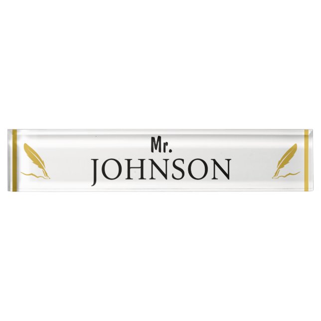 Placa De Nombre Custom Teacher Nameplate – Gold Feather (Anverso)