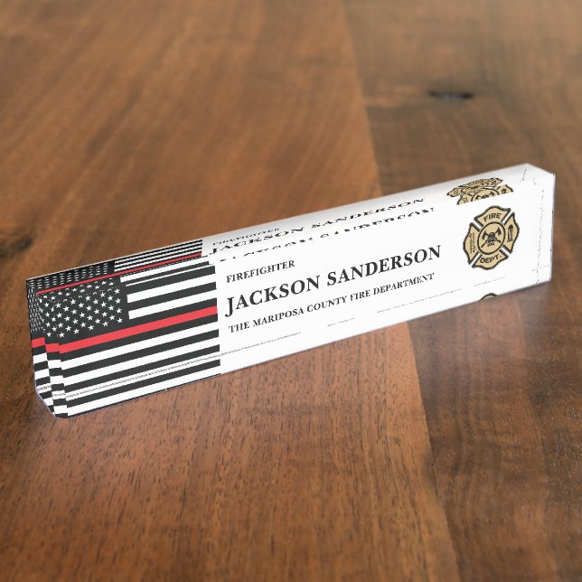 Placa De Nombre Customizable Firefighter Fire Department Logo (Lateral)