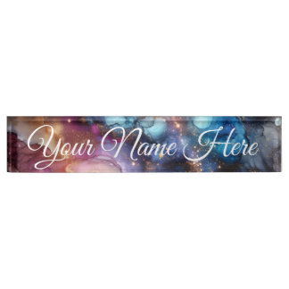 Placa De Nombre Customizable Galaxy Design