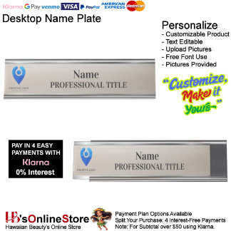 Placa De Nombre Customizable Silver Name Plate with Logo & Slogan 