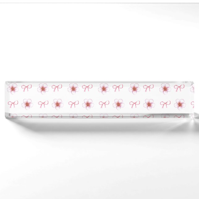 Placa De Nombre Cute Cherry Blossom Ribbon Design  (Anverso)