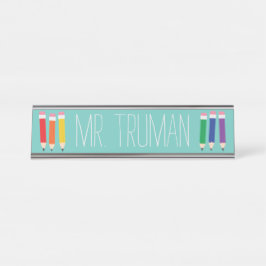 Placa De Nombre Cute Doodle Pencils Teacher Nombre Plate