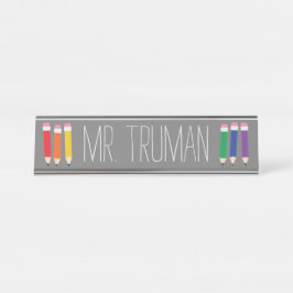 Placa De Nombre Cute Doodle Pencils Teacher Nombre Plate