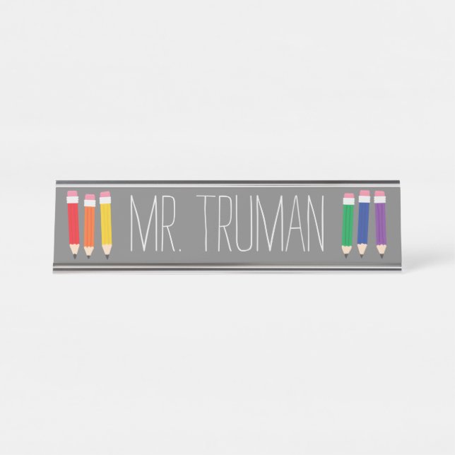 Placa De Nombre Cute Doodle Pencils Teacher Nombre Plate (Anverso)