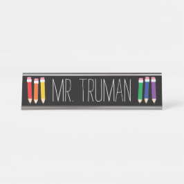 Placa De Nombre Cute Doodle Pencils Teacher Nombre Plate