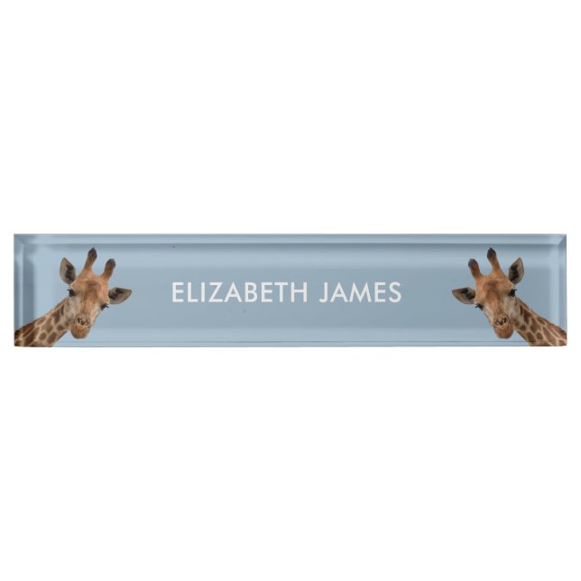 Placa De Nombre Cute Giraffe Animal Nombre Personalizado - Azul Du (Anverso)