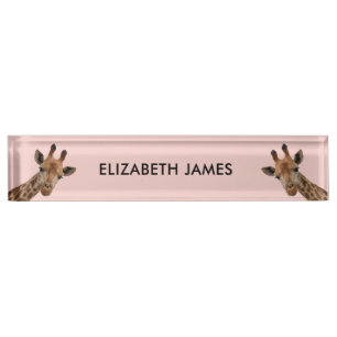 Placa De Nombre Cute Giraffe Animal Nombre Personalizado - Rosa Ru