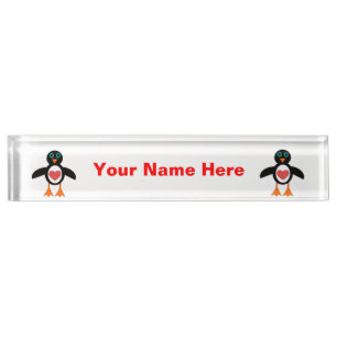 Placa De Nombre Cute Love Heart Penguin Personalizado Desk Namepla