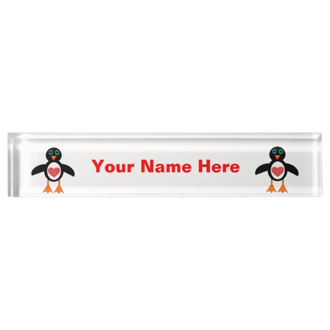 Placa De Nombre Cute Love Heart Penguin Personalizado Desk Namepla (Anverso)