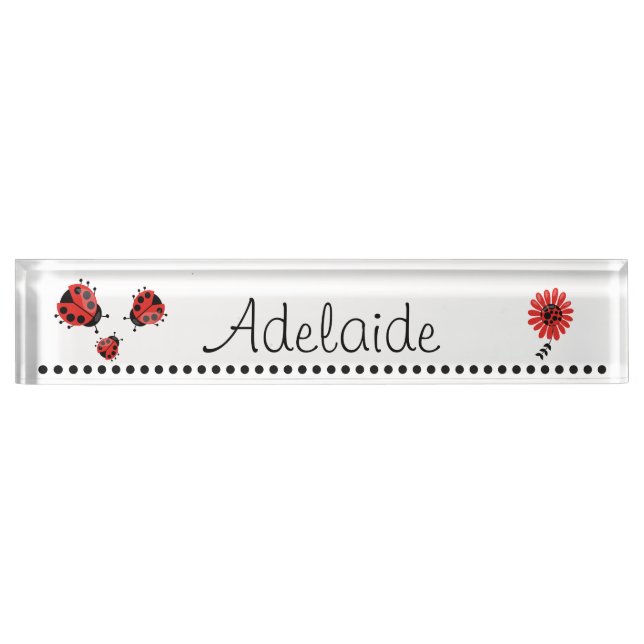 Placa De Nombre Cute Moderno Ladybug Rojo Personalizado (Anverso)