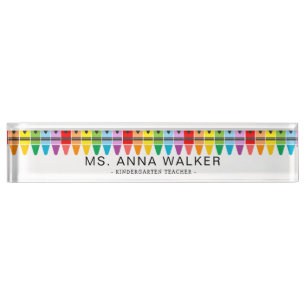 Placa De Nombre Cuto colorido Rainbow Crayons Profesor de guarder