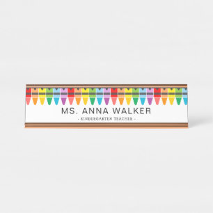 Placa De Nombre Cuto colorido Rainbow Crayons Profesor de guarder