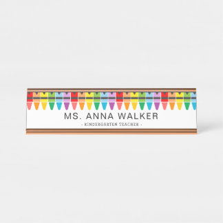 Placa De Nombre Cuto colorido Rainbow Crayons Profesor de guarderí