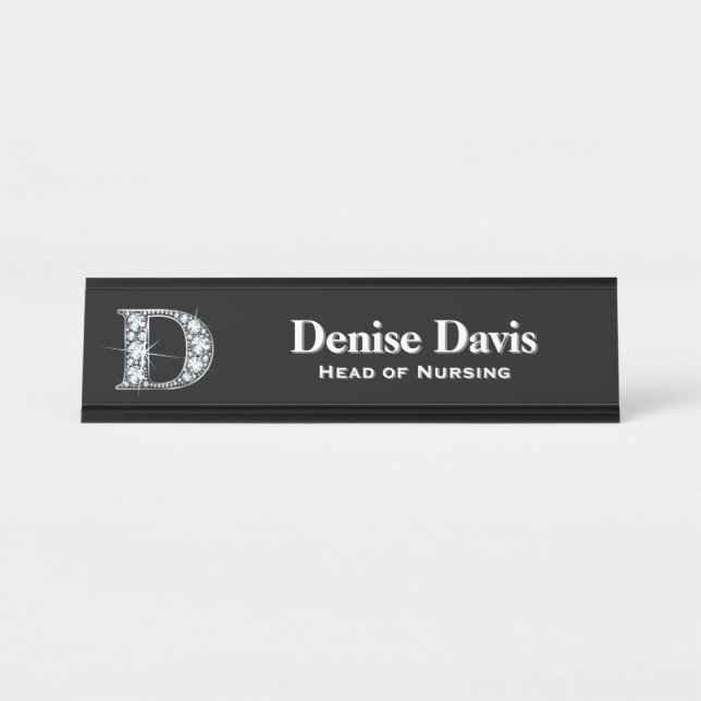 Placa De Nombre D Faux Diamond Desk Nameplate (Anverso)