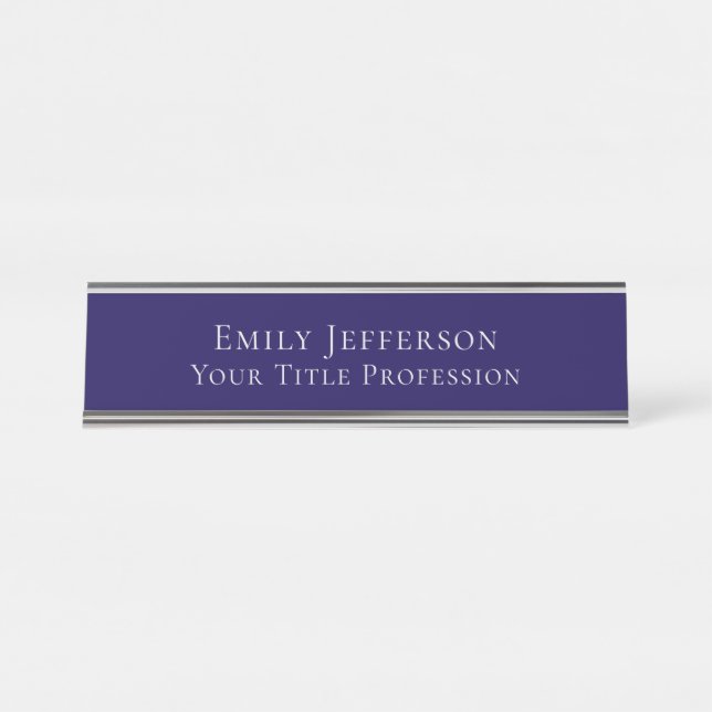 Placa De Nombre Dark Blue Plain Elegant Professional Modern (Anverso)