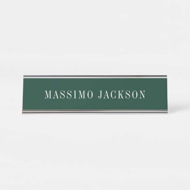 Placa De Nombre Dark Green Minimalist Plain Modern  (Anverso)