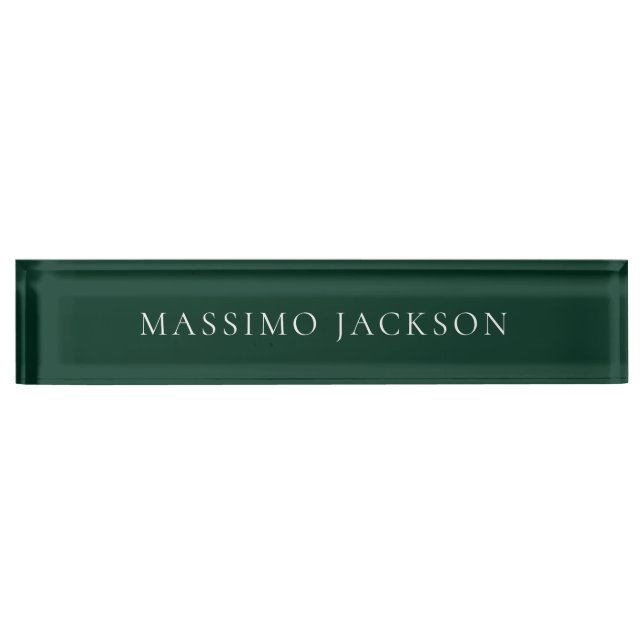 Placa De Nombre Dark Green Minimalist Plain Modern  (Anverso)