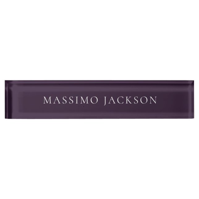 Placa De Nombre Dark Purple Minimalist Plain Modern  (Anverso)