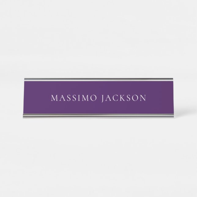 Placa De Nombre Dark Purple Minimalist Plain Modern  (Anverso)