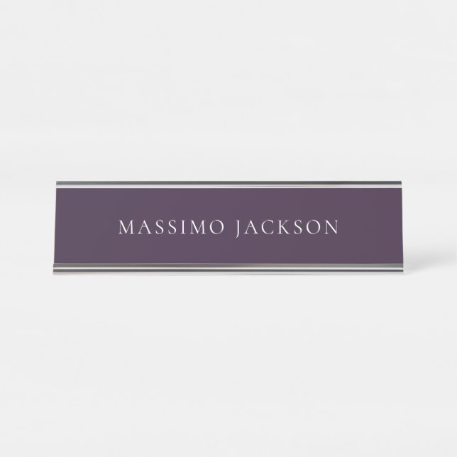 Placa De Nombre Dark Purple Minimalist Plain Modern  (Anverso)