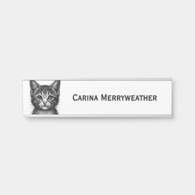 Placa de nombre de adorable boceto de gato joven   (Anverso)