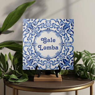 Placa de nombre de casa personalizada azul Azulejo