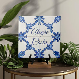 Placa de nombre de casa personalizada azul Azulejo