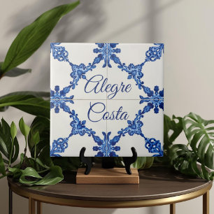 Placa de nombre de casa personalizada azul Azulejo
