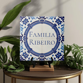 Placa de nombre de casa personalizada azul Azulejo