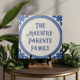 Placa de nombre de casa personalizada azul Azulejo
