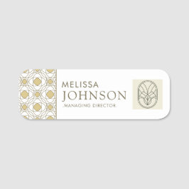 Placa de nombre de empleado geométrica dorada mode