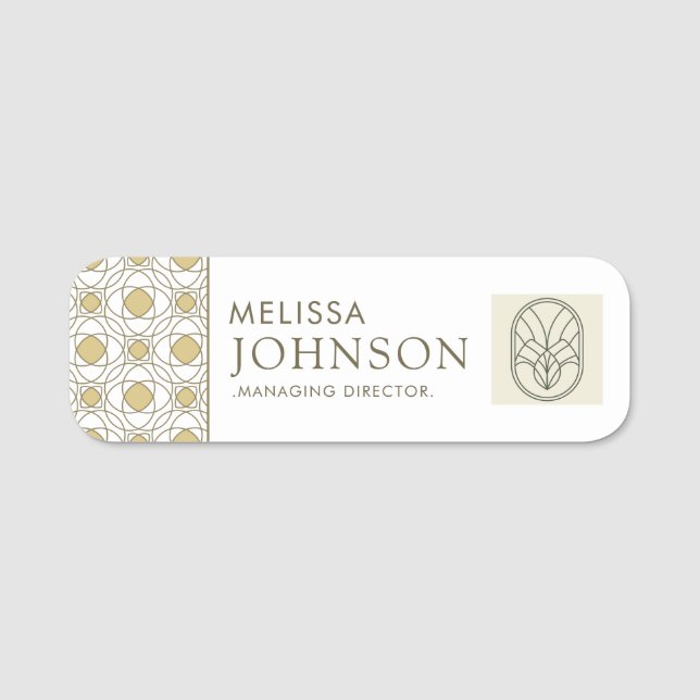 Placa de nombre de empleado geométrica dorada mode (Anverso)
