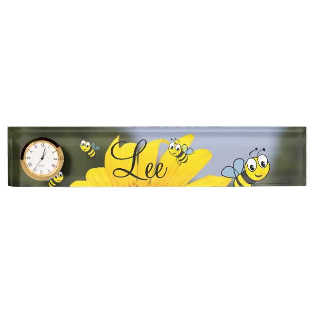 Placa de nombre de escritorio abeja girasol (Anverso)
