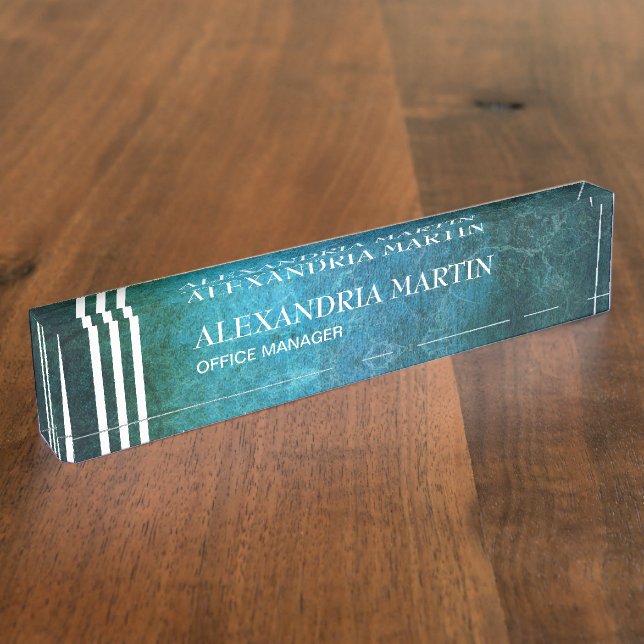 Placa de nombre de escritorio azul turquesa modern (Lateral)