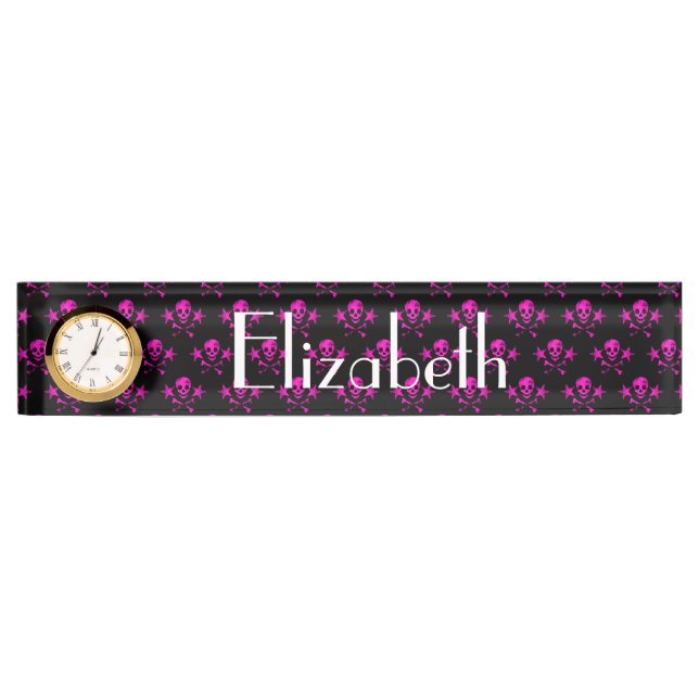 Placa de nombre de escritorio con reloj/cráneos (Anverso)