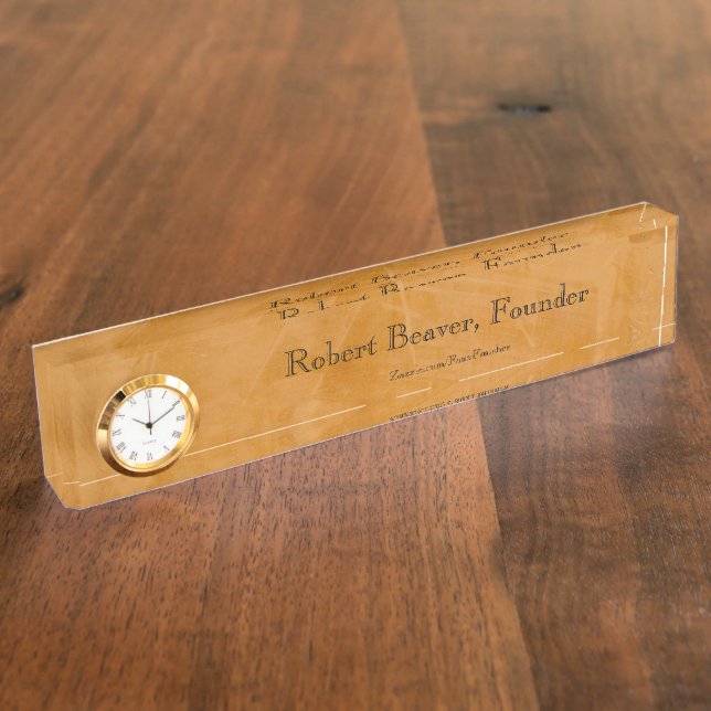 Placa de nombre de escritorio con reloj de acabado (Lateral)