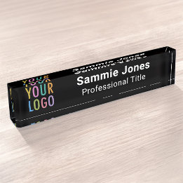 Placa de nombre de escritorio de acrílico negro Lo