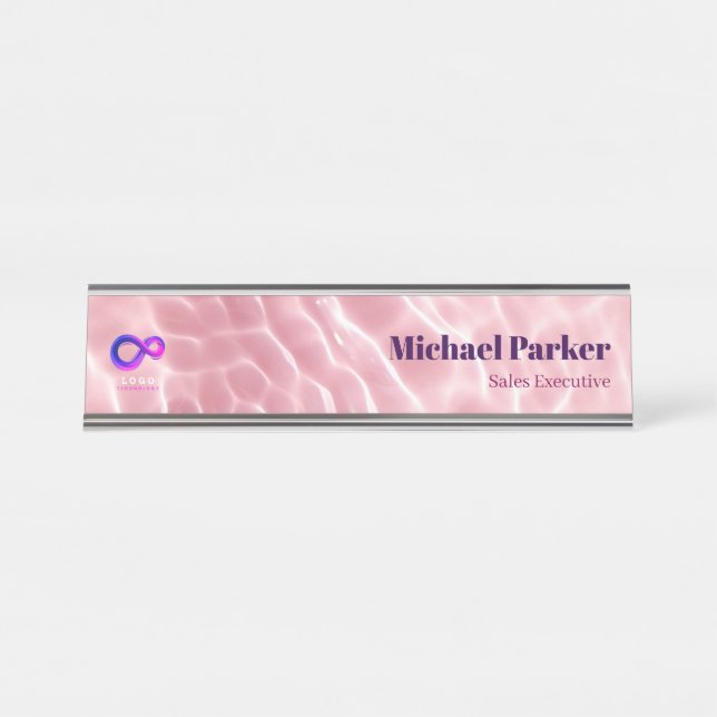Placa de nombre de escritorio de acrílico rosa mod (Anverso)