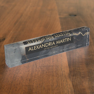 Placa de nombre de escritorio de brillo dorado gri
