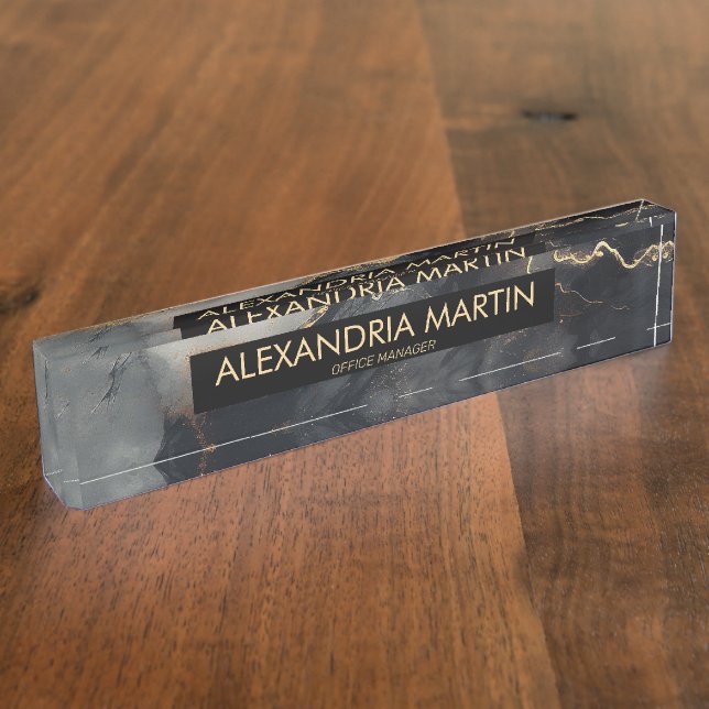 Placa de nombre de escritorio de brillo dorado gri (Lateral)