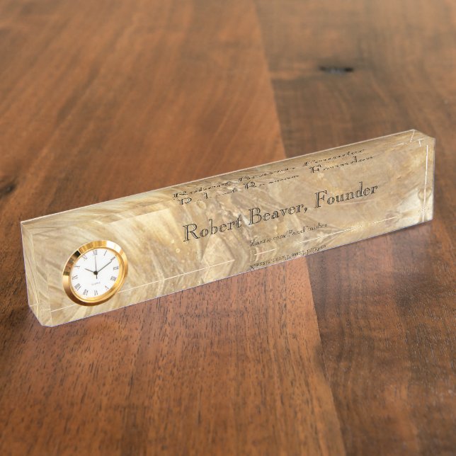 Placa de nombre de escritorio de mármol crema con  (Lateral)