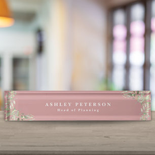 Placa de nombre de escritorio elegante Dusty Rose 