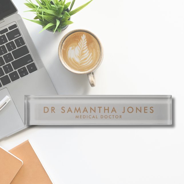 Placa de nombre de escritorio gris de médico moder (Minimalist Modern Desk Name Plate)