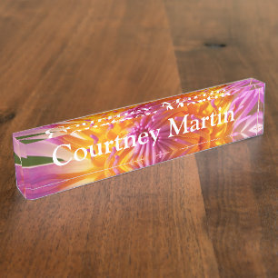 Placa de nombre de escritorio HAMbyWG - Flor rosa 