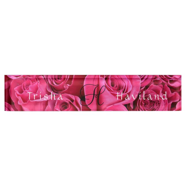 Placa de nombre de escritorio HAMbyWG - Rosas rosa (Anverso)