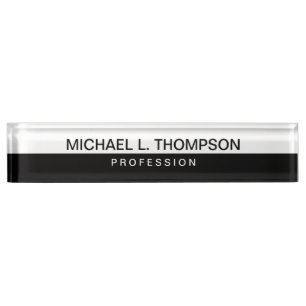 placa de nombre de escritorio mitad blanca y mitad