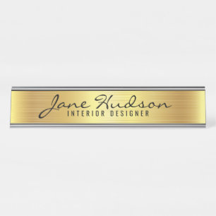 Placa de nombre de escritorio moderna en guión dor