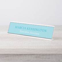 Placa de nombre de escritorio moderno azul acuátic
